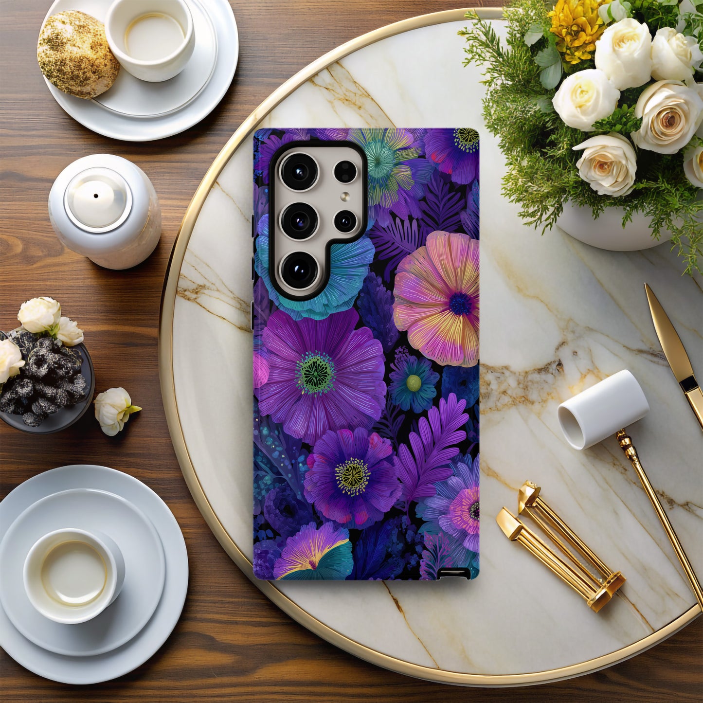 Midnight Bloom Phone Case – Vibrant Neon Floral Protective Case