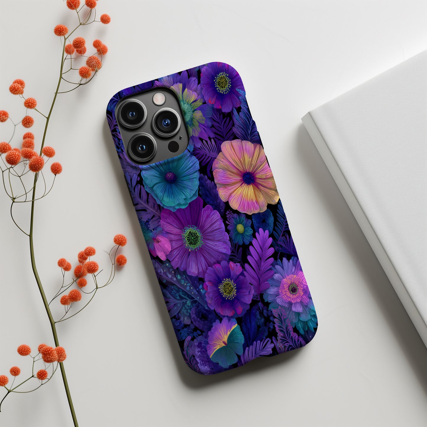 Midnight Bloom Phone Case – Vibrant Neon Floral Protective Case