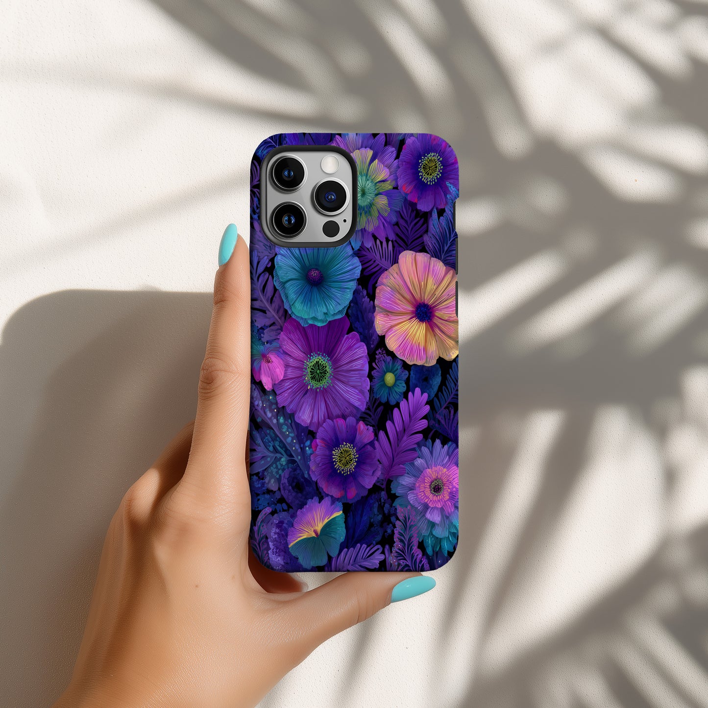Midnight Bloom Phone Case – Vibrant Neon Floral Protective Case