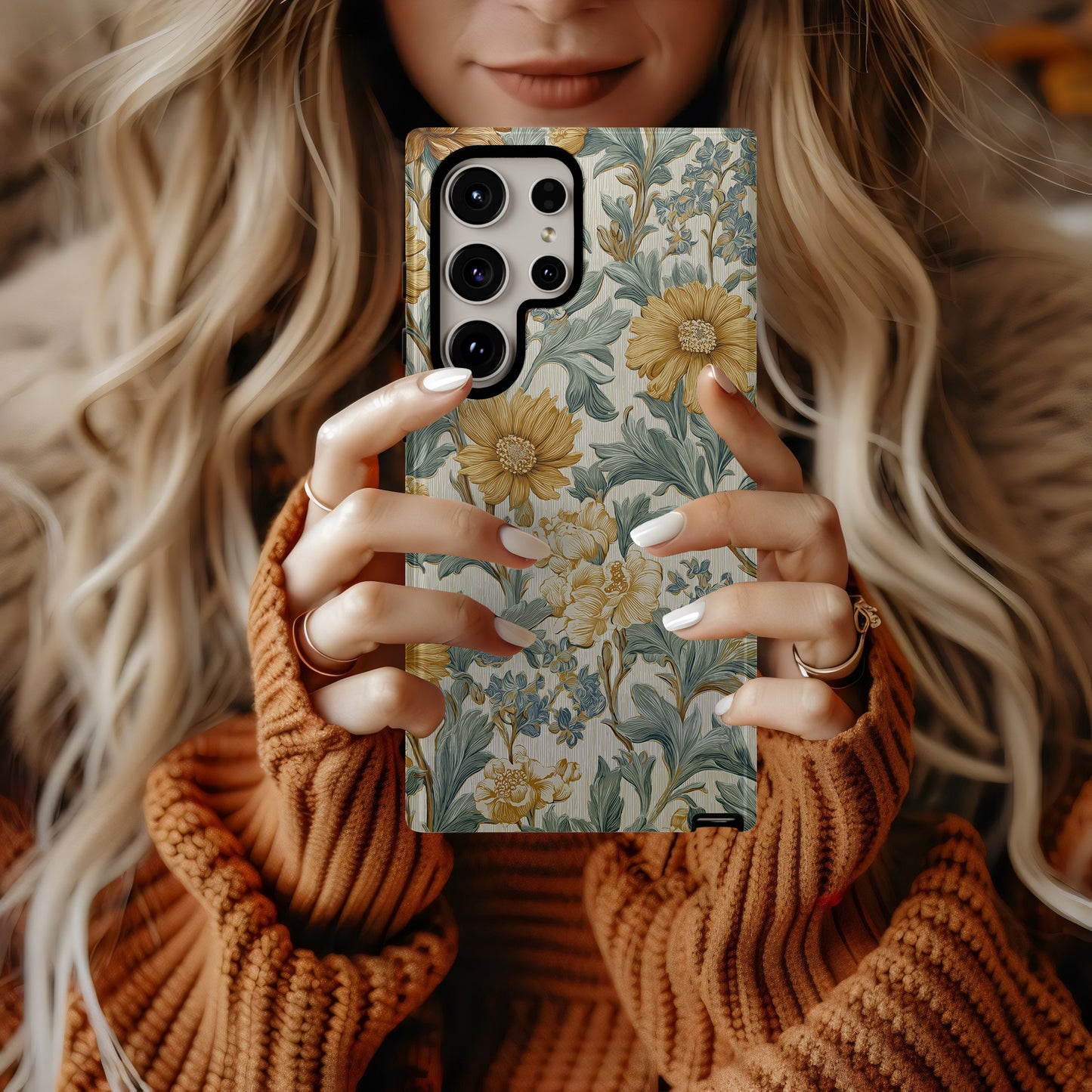 Golden Garden Phone Case – Vintage Botanical Floral Protective Case