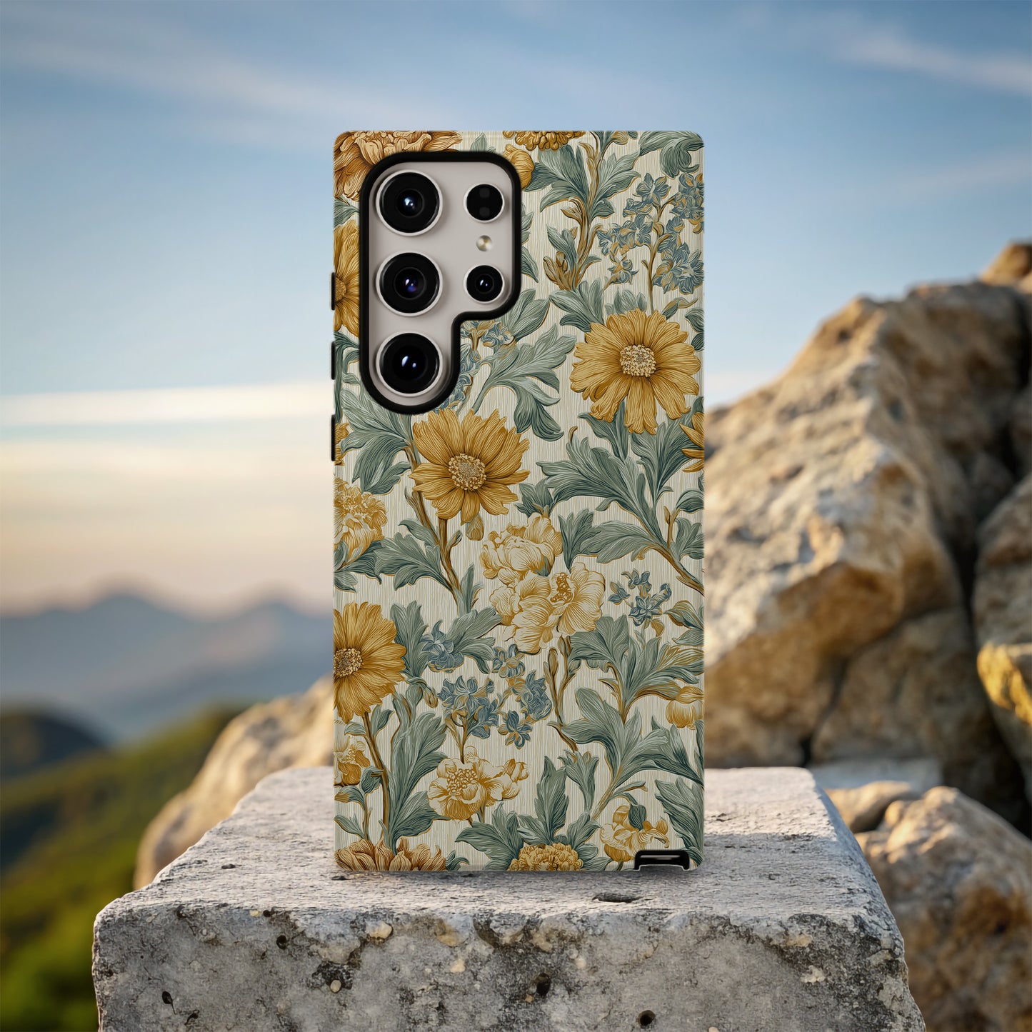 Golden Garden Phone Case – Vintage Botanical Floral Protective Case