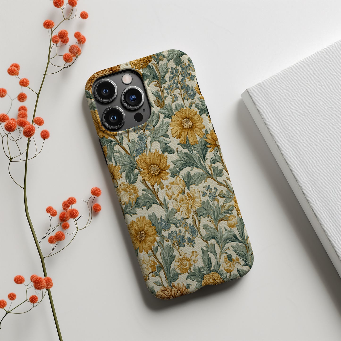 Golden Garden Phone Case – Vintage Botanical Floral Protective Case