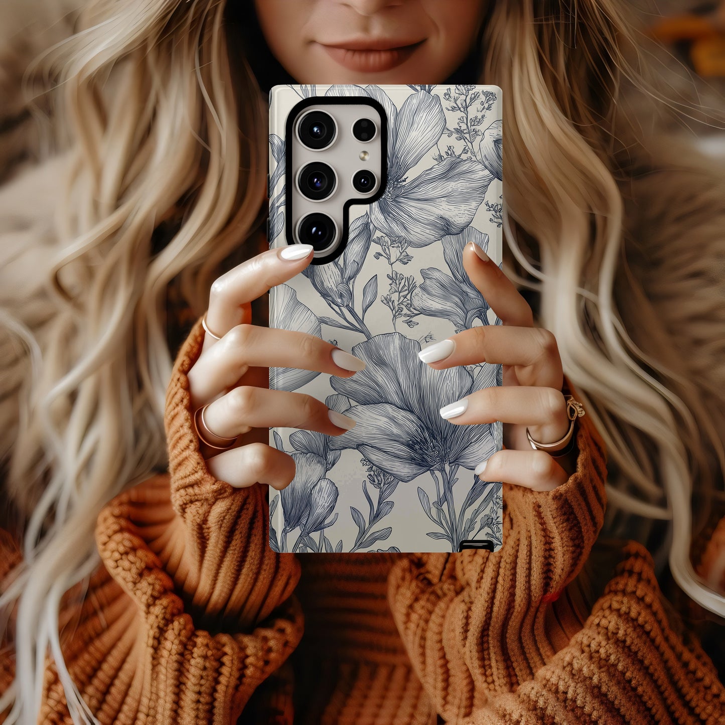 Monochrome Bloom Phone Case – Elegant Black & White Floral Protective Case