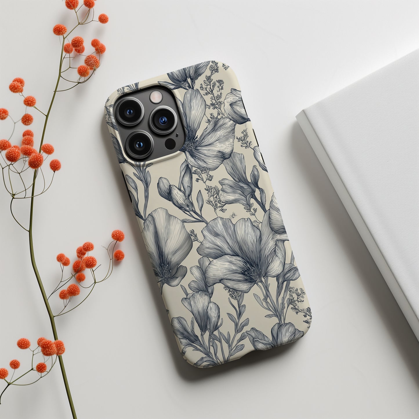 Monochrome Bloom Phone Case – Elegant Black & White Floral Protective Case
