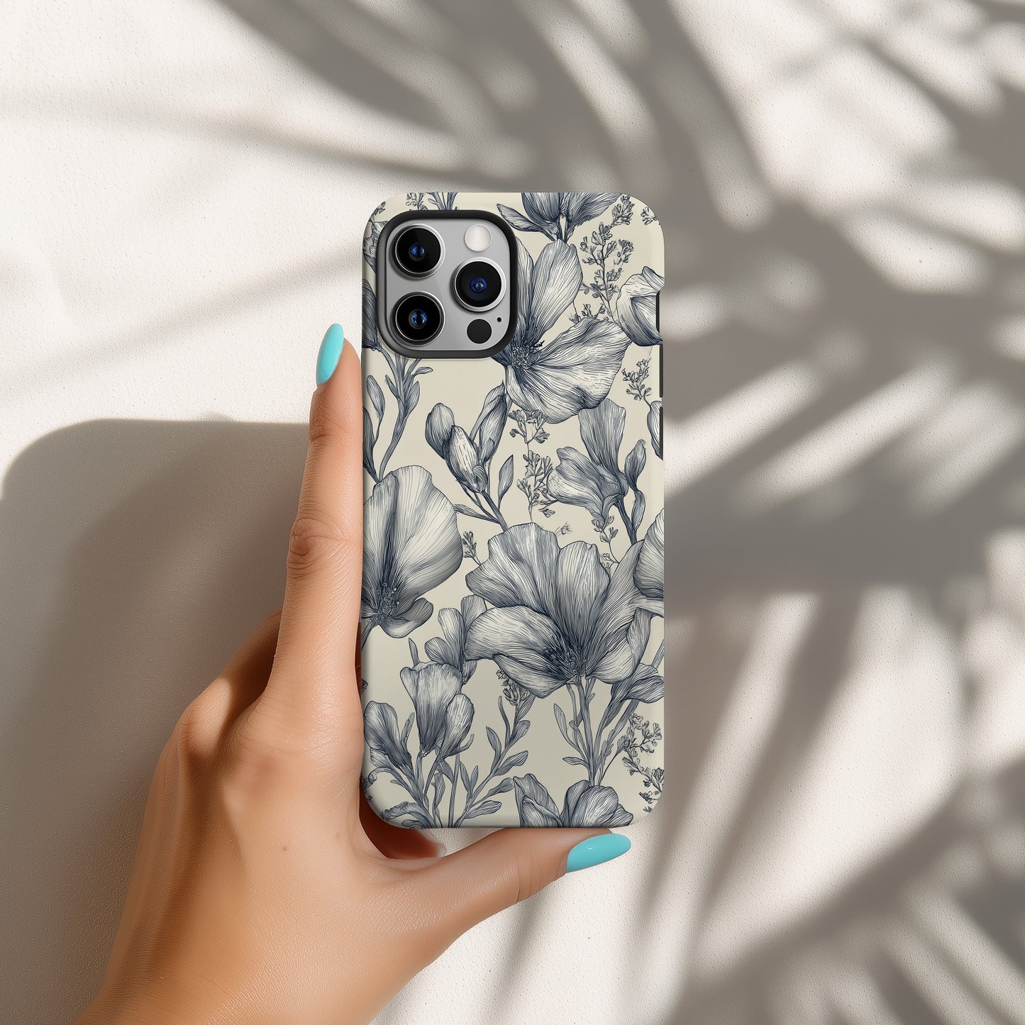 Monochrome Bloom Phone Case – Elegant Black & White Floral Protective Case