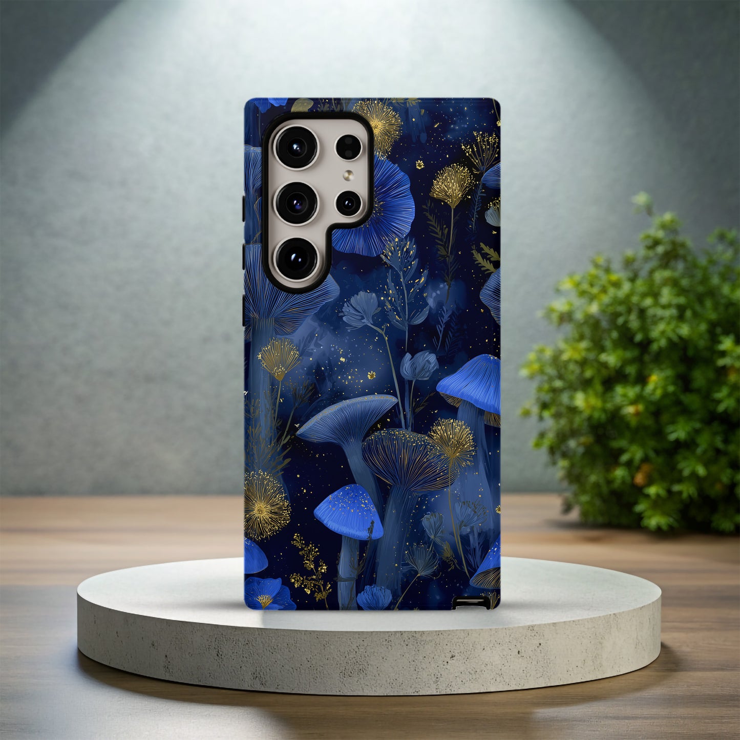 Starlit Forest Phone Case – Midnight Blue Botanical & Mushroom