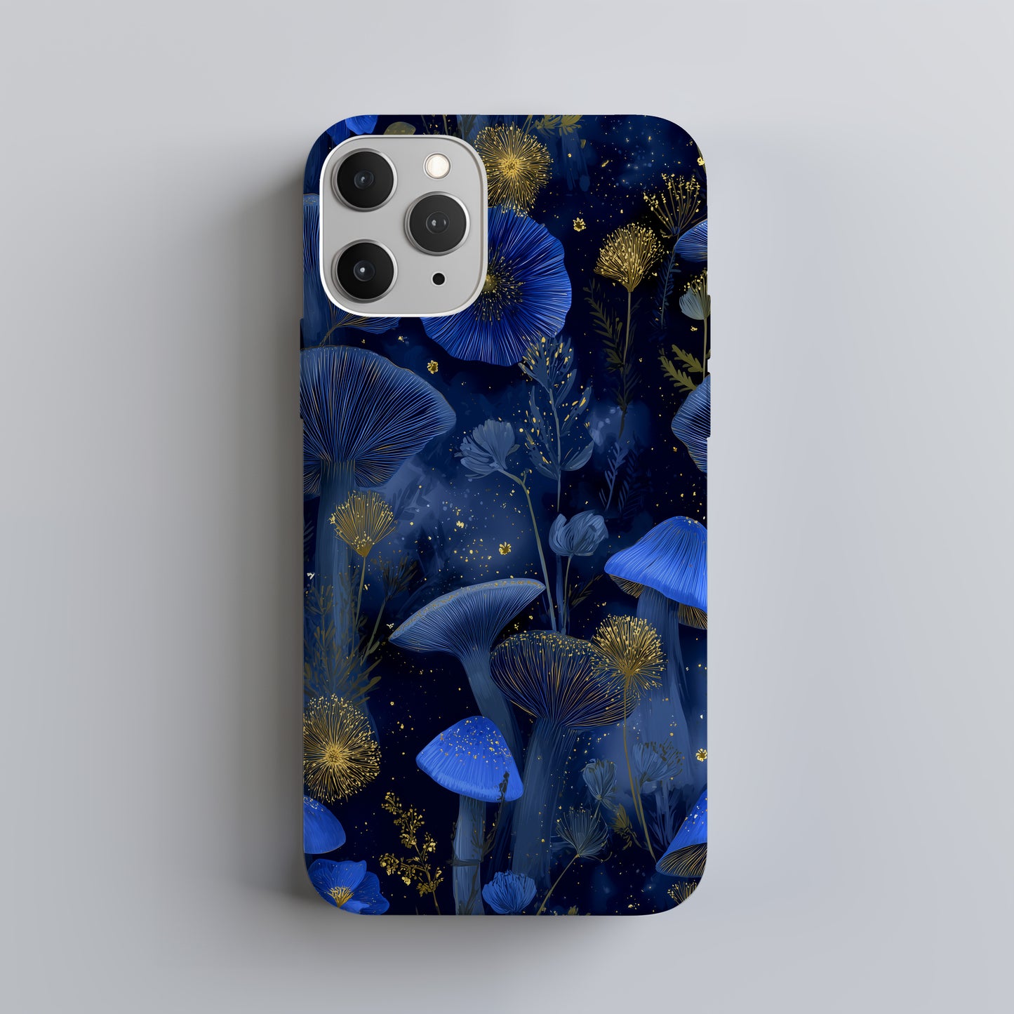 Starlit Forest Phone Case – Midnight Blue Botanical & Mushroom
