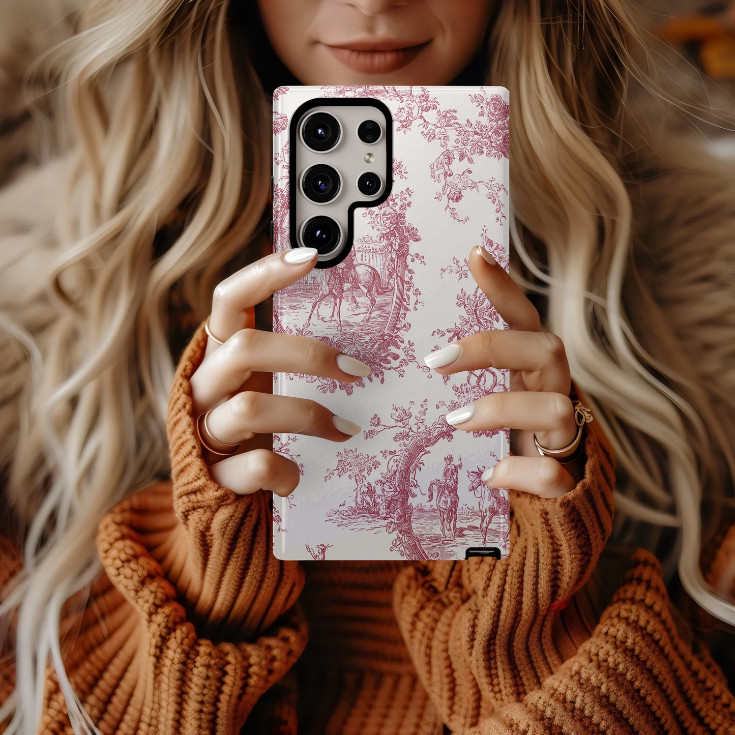 Toile de Rose Phone Case – Vintage Equestrian Floral Protective Case