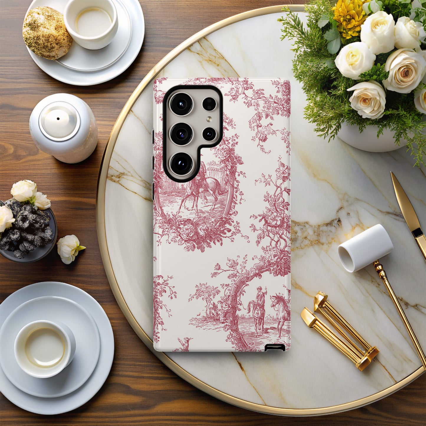 Toile de Rose Phone Case – Vintage Equestrian Floral Protective Case