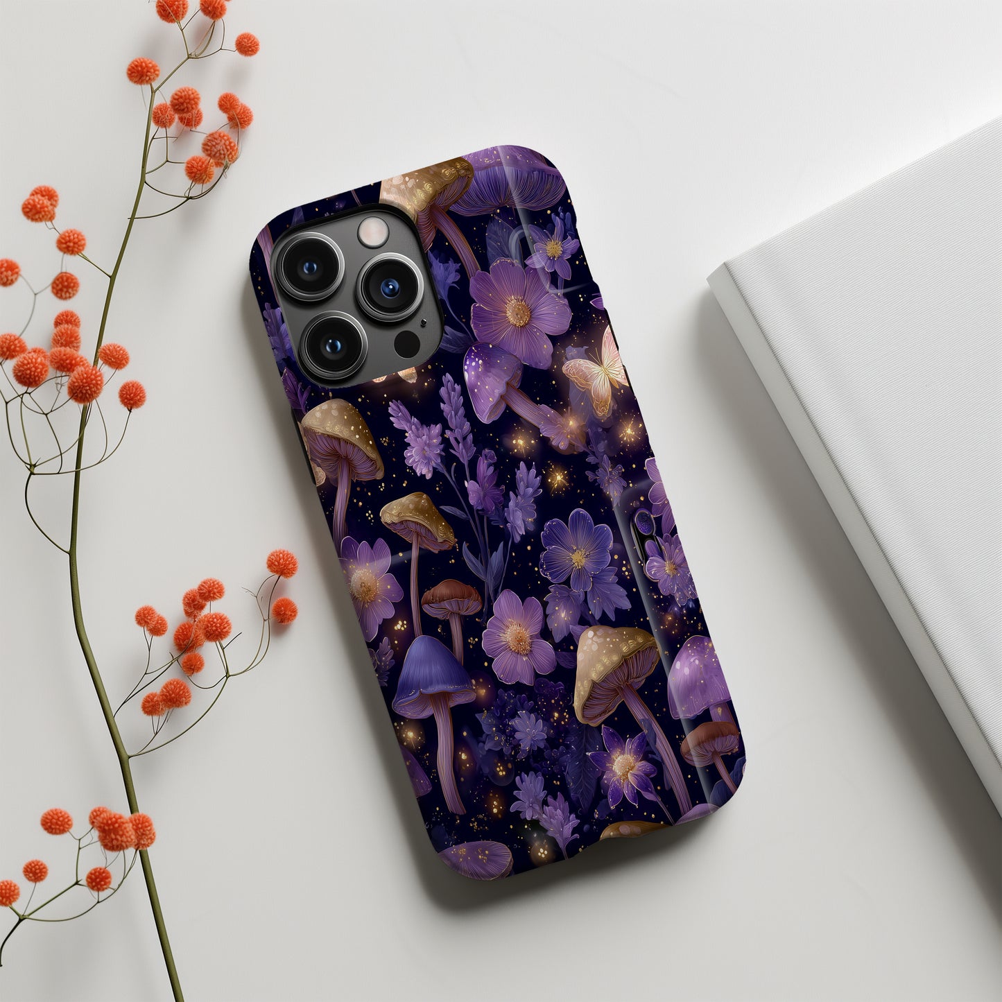 Enchanted Night Garden Phone Case – Mystical Mushroom & Butterfly Design
