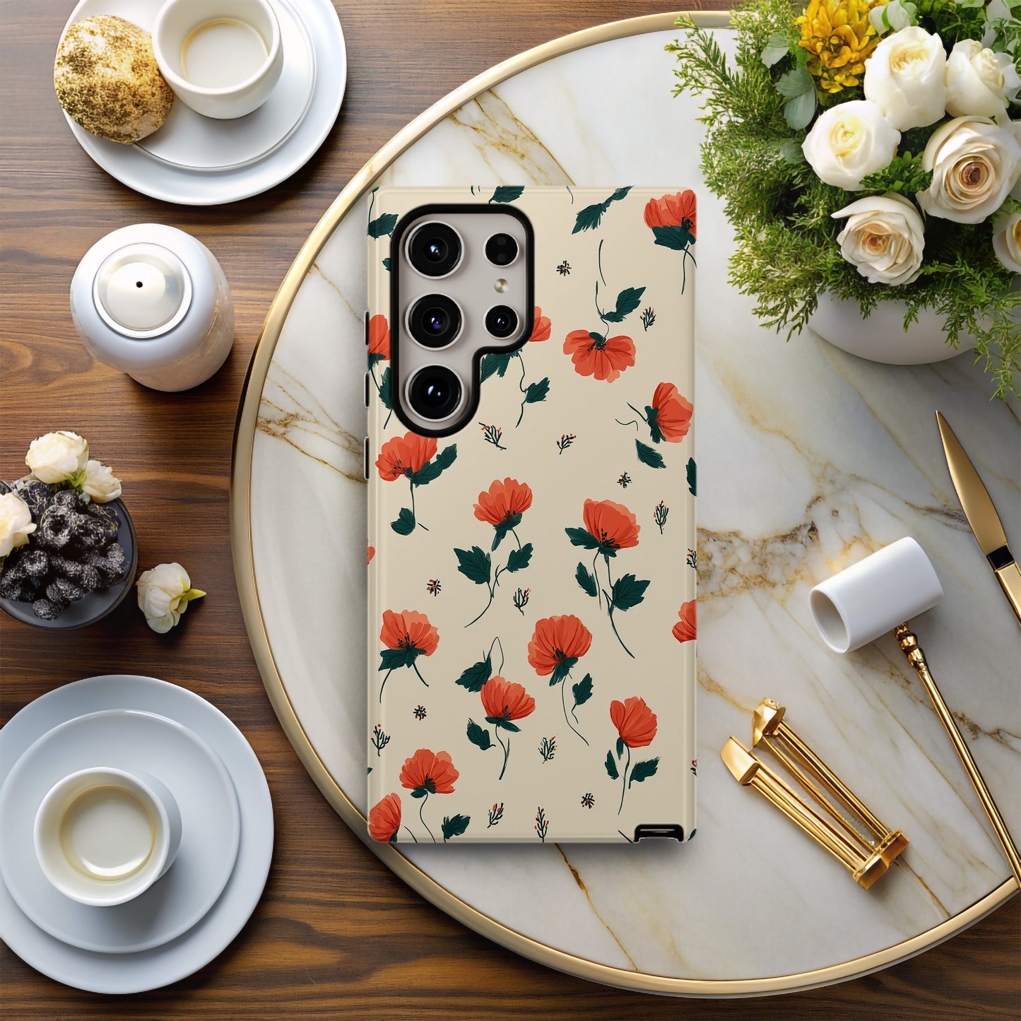 Crimson Petal Phone Case – Minimal Red Floral Protective Case