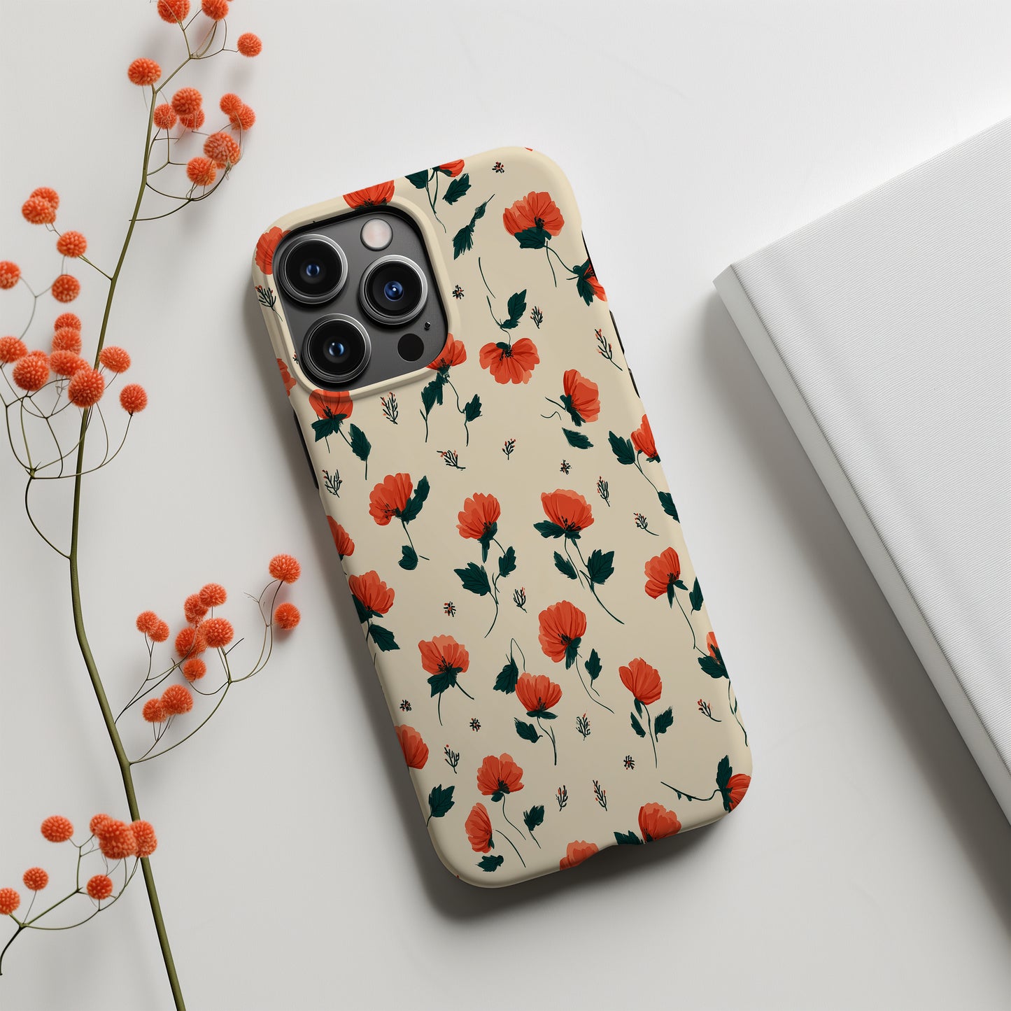 Crimson Petal Phone Case – Minimal Red Floral Protective Case