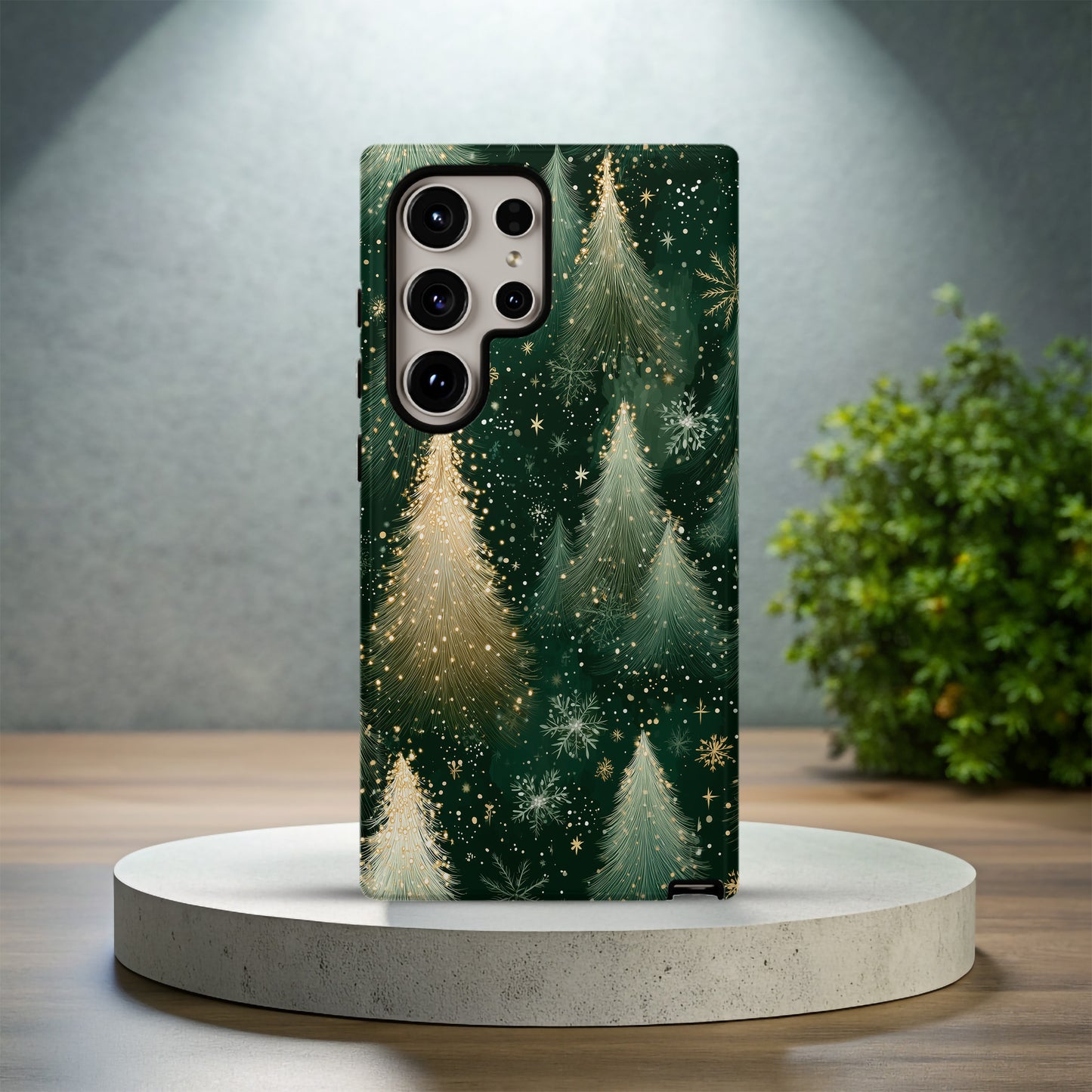 Golden Evergreen Christmas Phone Case – Festive Tree Design
