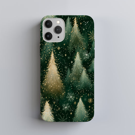 Golden Evergreen Christmas Phone Case – Festive Tree Design
