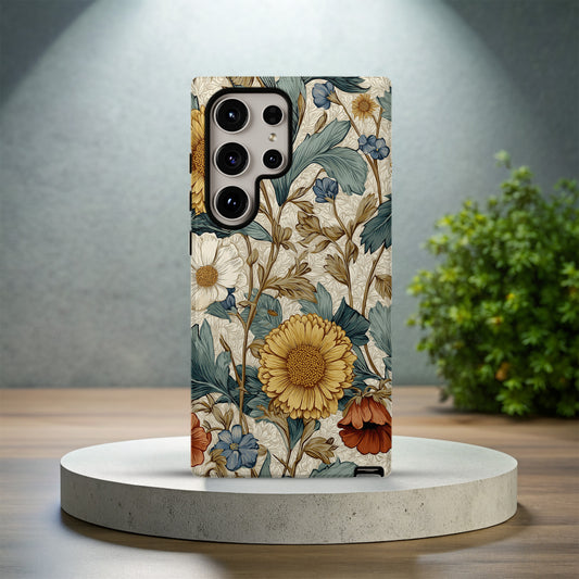 Golden Meadow Phone Case – Vintage Botanical Floral Design