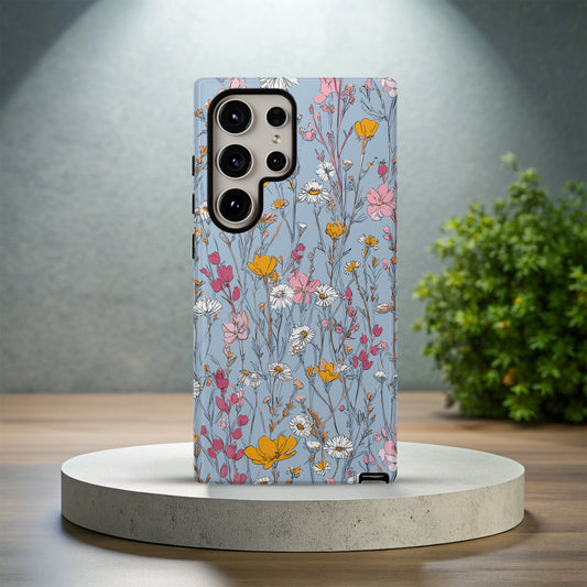 🌸 Wildflower Meadow Protective Phone Case – Blue Floral Elegance 🌼