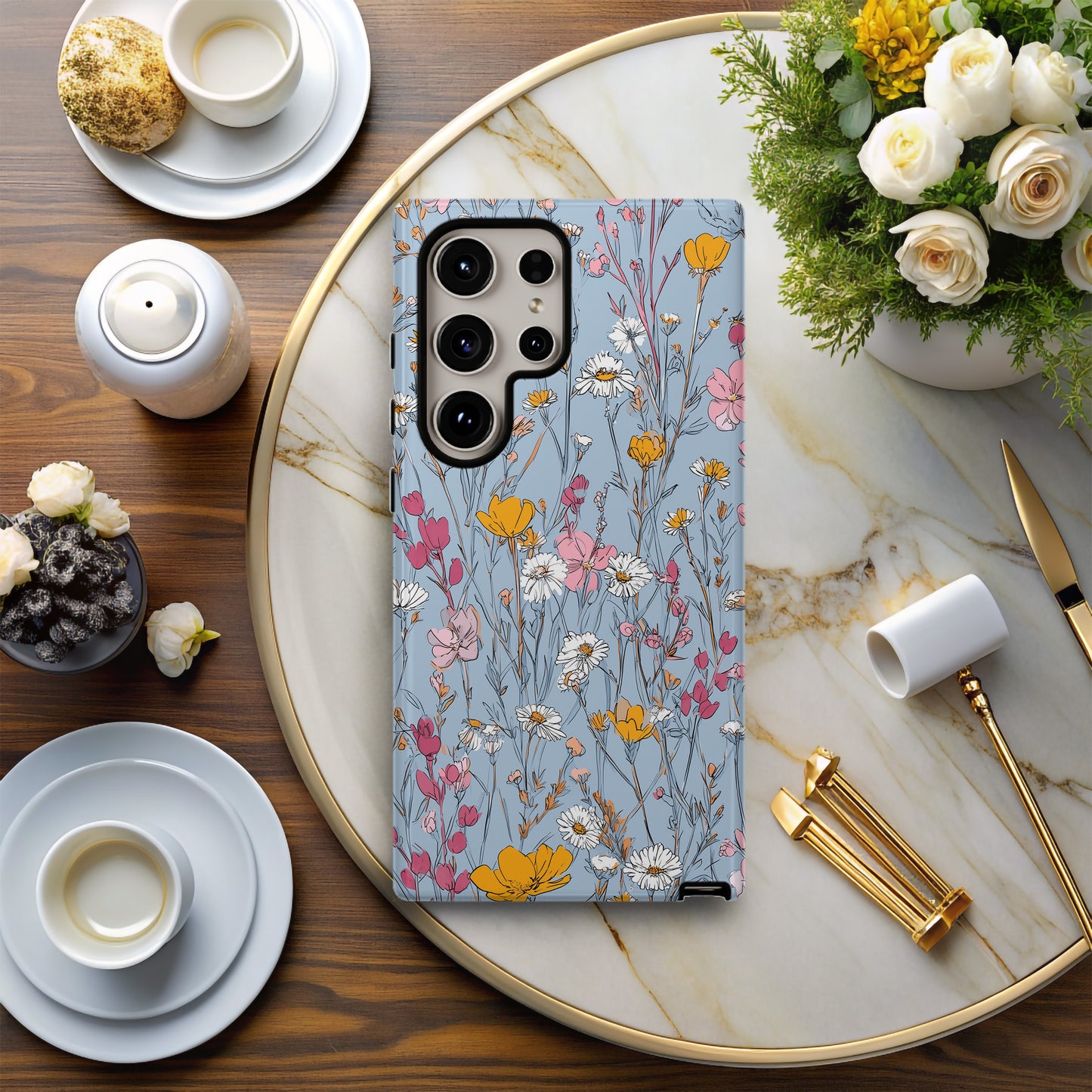 🌸 Wildflower Meadow Protective Phone Case – Blue Floral Elegance 🌼