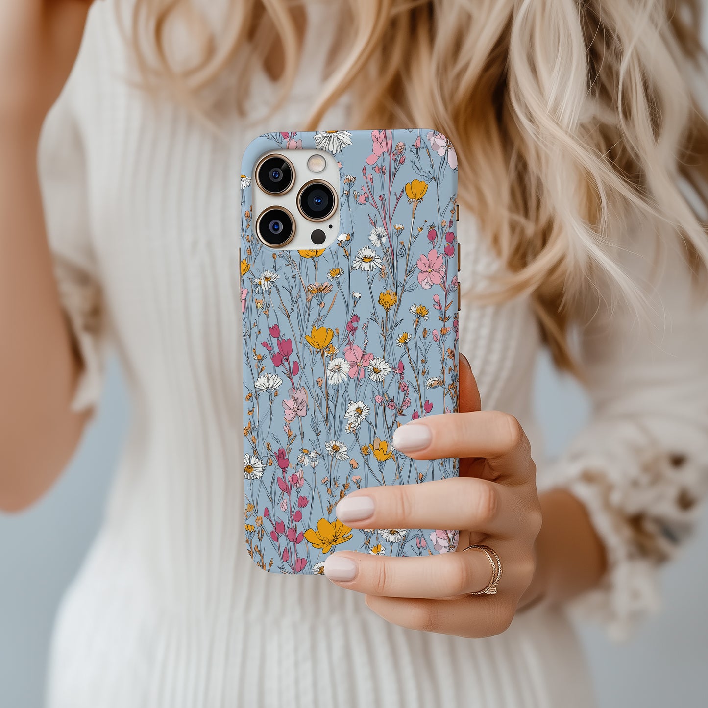 🌸 Wildflower Meadow Protective Phone Case – Blue Floral Elegance 🌼