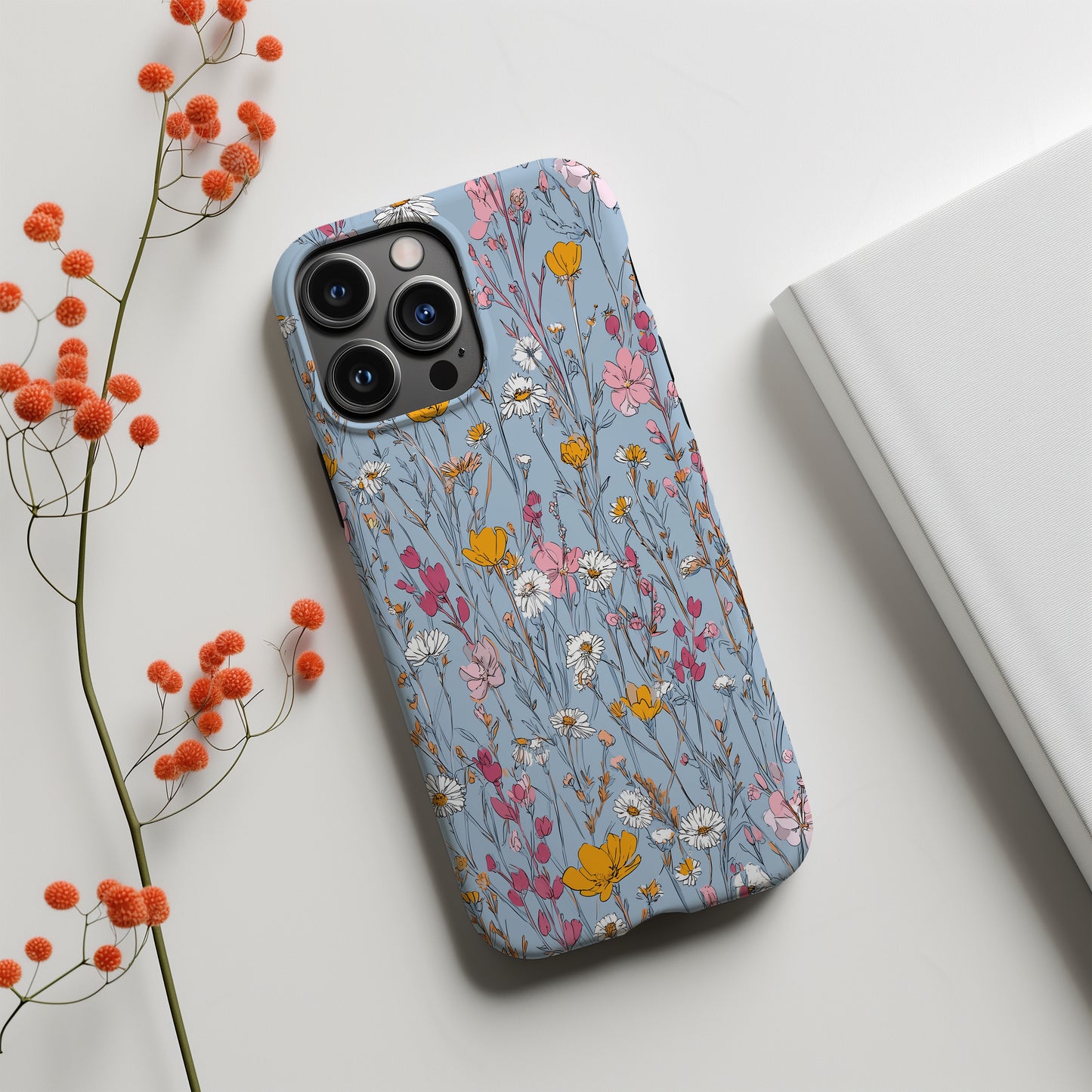 🌸 Wildflower Meadow Protective Phone Case – Blue Floral Elegance 🌼