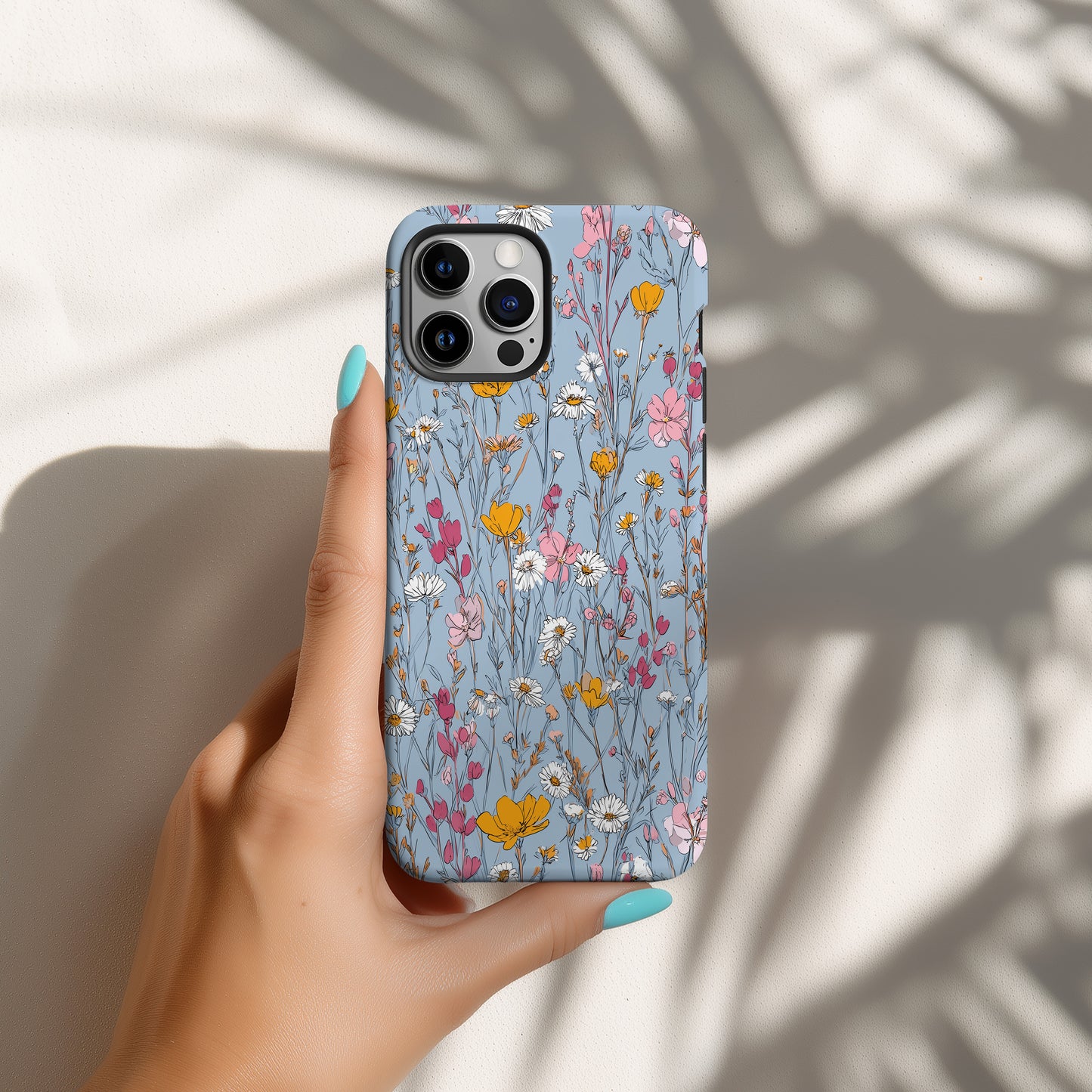 🌸 Wildflower Meadow Protective Phone Case – Blue Floral Elegance 🌼