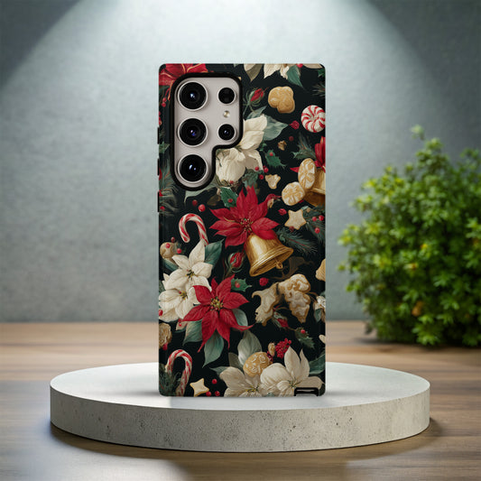 🎄 Holiday Bells & Poinsettia Protective Phone Case – Festive Christmas Edition 🎁