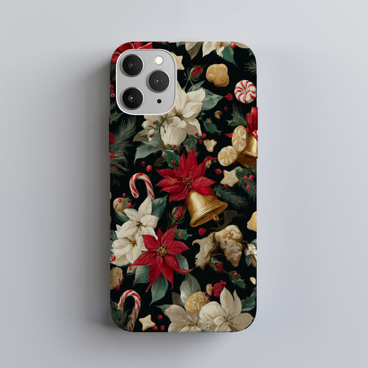 🎄 Holiday Bells & Poinsettia Protective Phone Case – Festive Christmas Edition 🎁