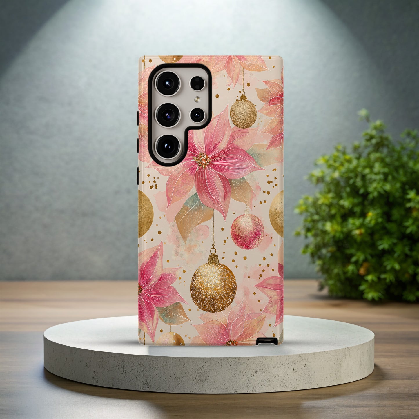 🎀 Pink & Gold Holiday Glow Protective Phone Case – Luxe Christmas Edition ✨