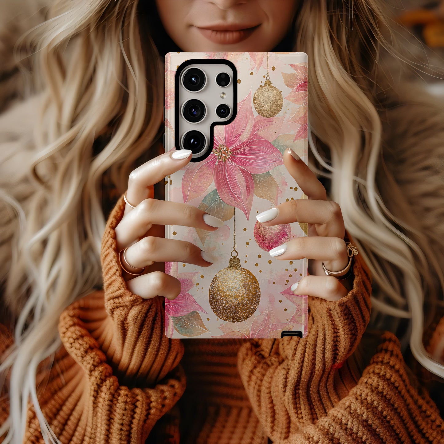 🎀 Pink & Gold Holiday Glow Protective Phone Case – Luxe Christmas Edition ✨