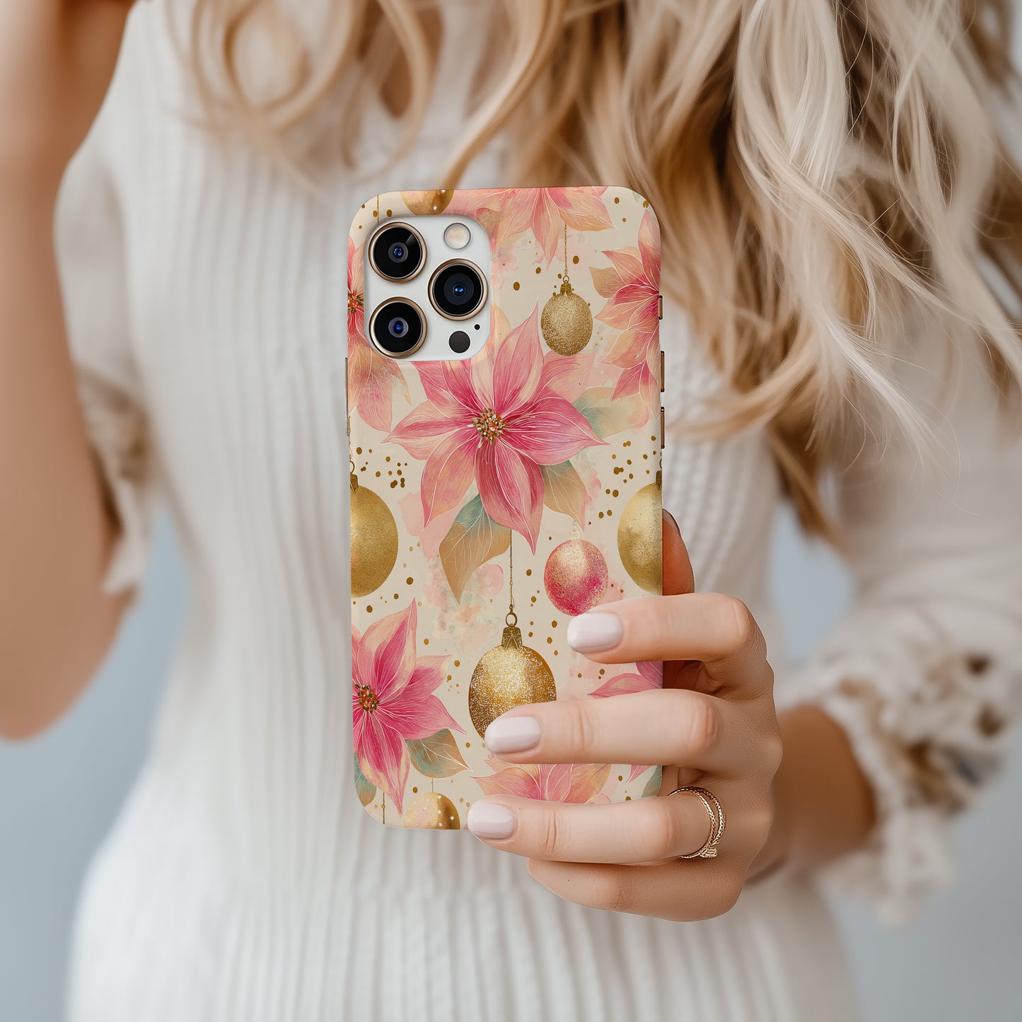 🎀 Pink & Gold Holiday Glow Protective Phone Case – Luxe Christmas Edition ✨