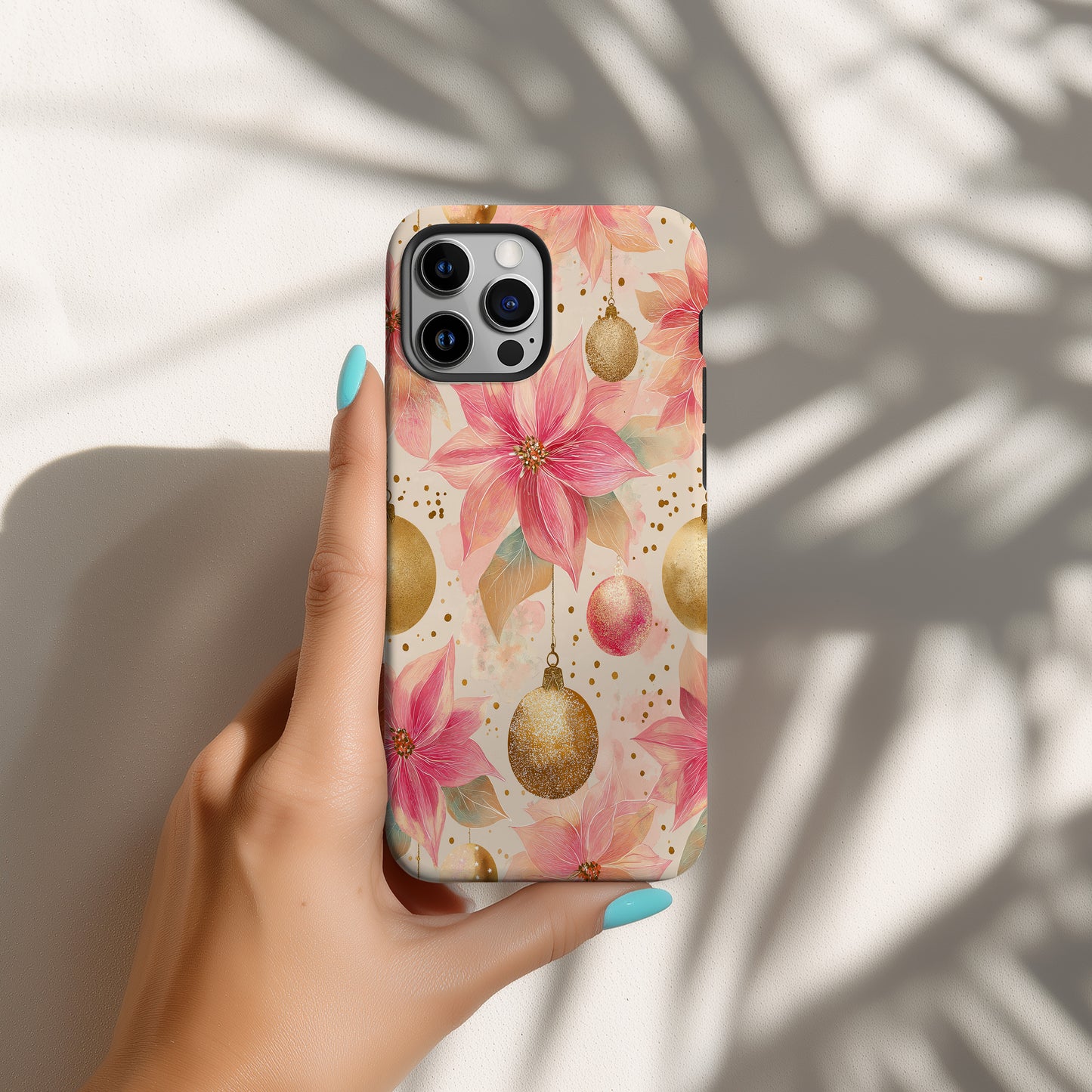 🎀 Pink & Gold Holiday Glow Protective Phone Case – Luxe Christmas Edition ✨