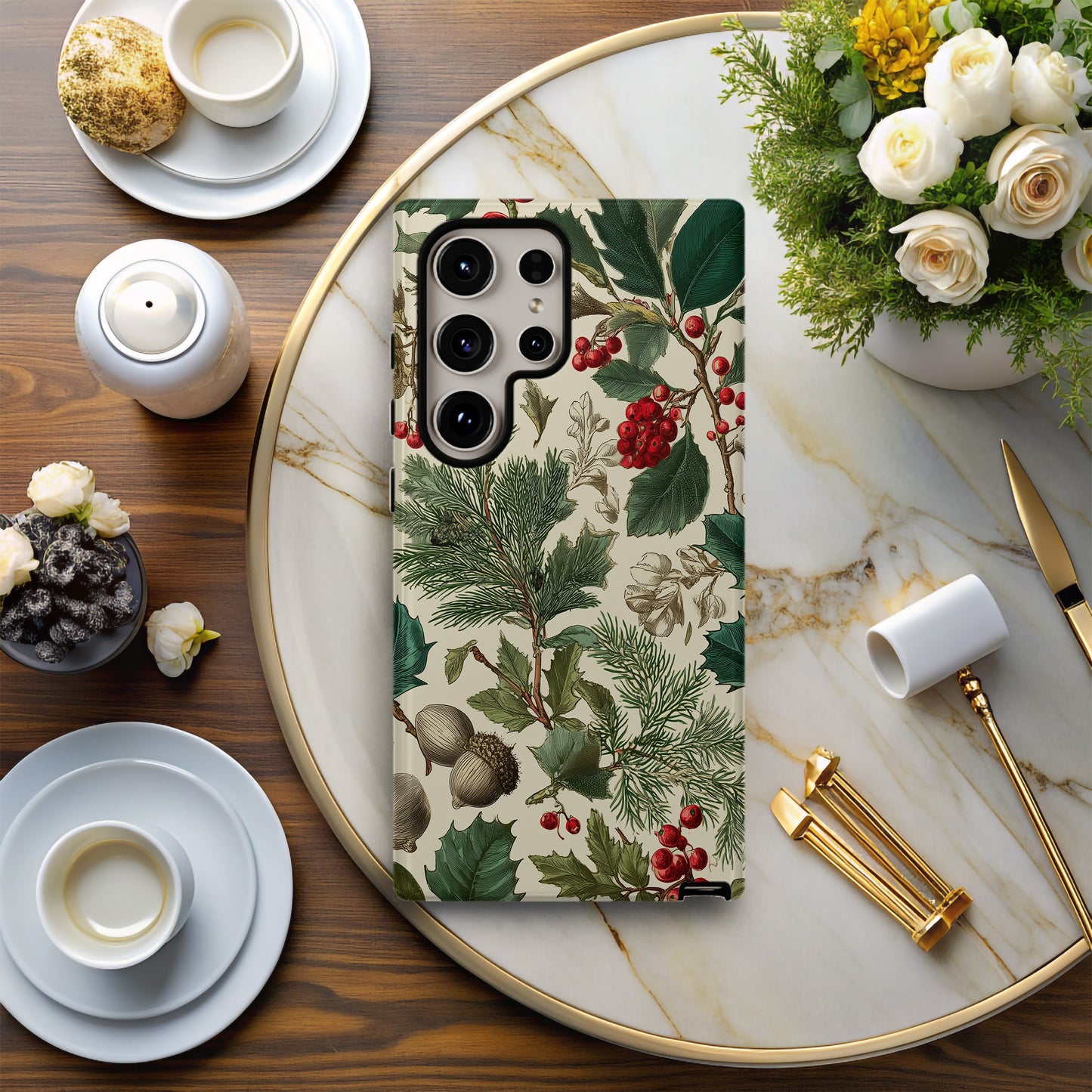 🍃 Vintage Winter Botanicals Protective Phone Case