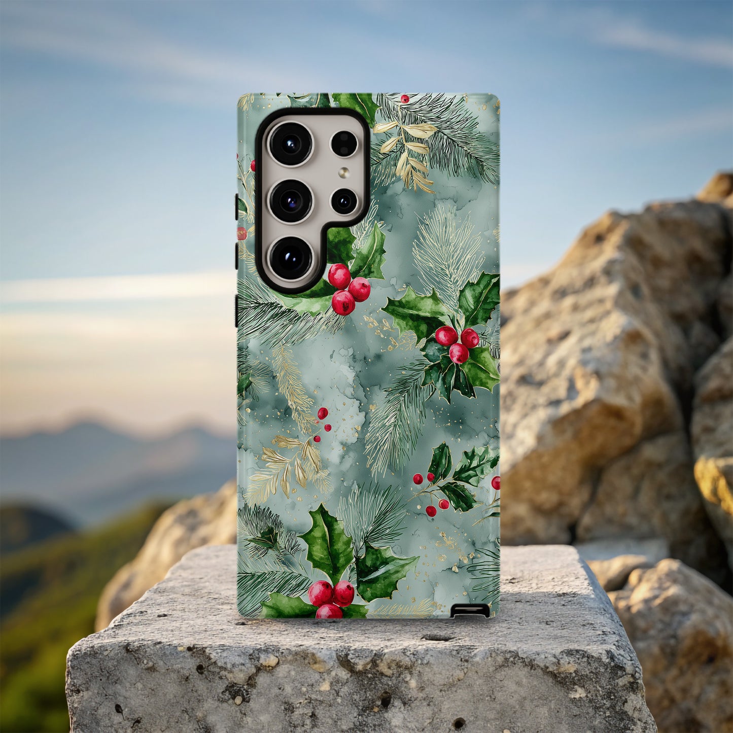 🎄 Frosted Holly Luxe Holiday Protective Phone Case