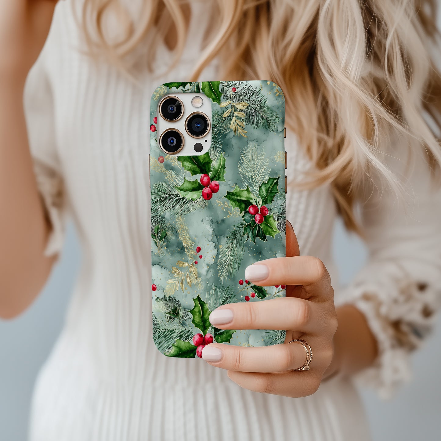 🎄 Frosted Holly Luxe Holiday Protective Phone Case