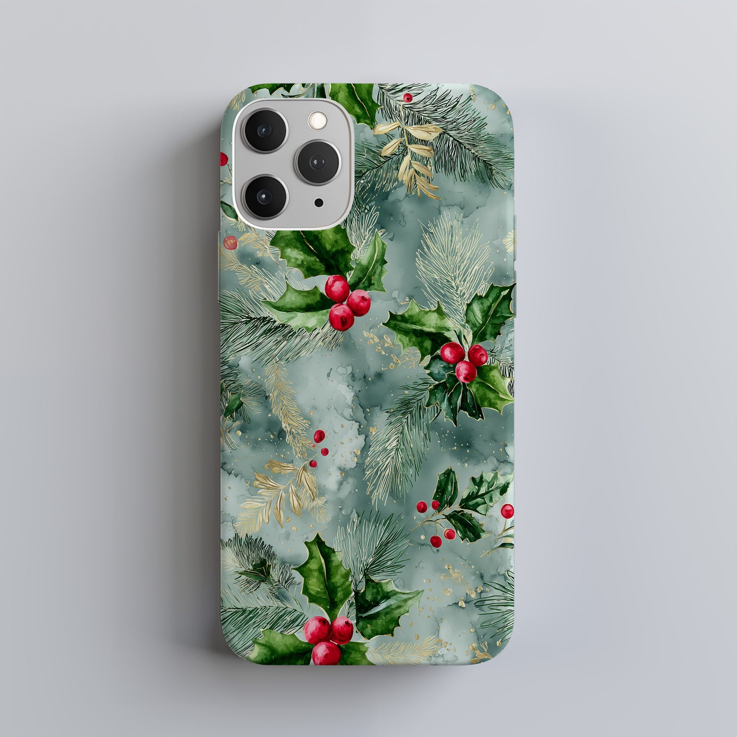 🎄 Frosted Holly Luxe Holiday Protective Phone Case