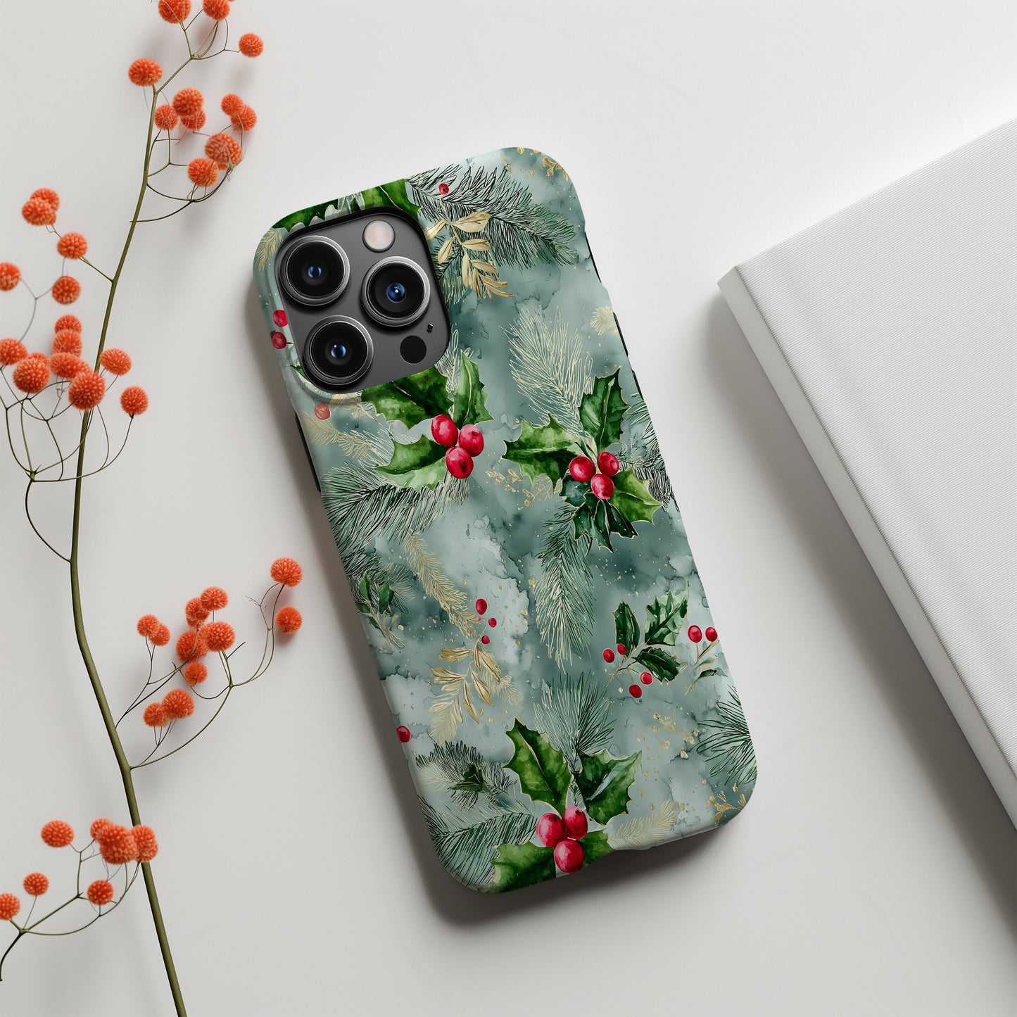 🎄 Frosted Holly Luxe Holiday Protective Phone Case