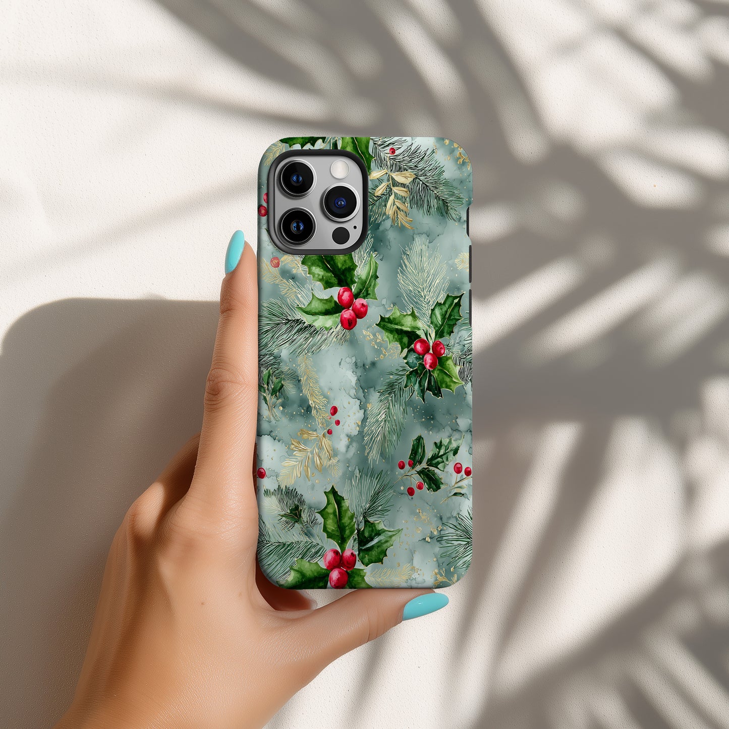 🎄 Frosted Holly Luxe Holiday Protective Phone Case