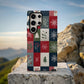 🎁 Cozy Christmas Patchwork Protective Phone Case – Rustic Red, Green & Navy Holiday Design