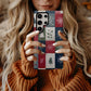 🎁 Cozy Christmas Patchwork Protective Phone Case – Rustic Red, Green & Navy Holiday Design