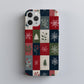 🎁 Cozy Christmas Patchwork Protective Phone Case – Rustic Red, Green & Navy Holiday Design