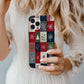 🎁 Cozy Christmas Patchwork Protective Phone Case – Rustic Red, Green & Navy Holiday Design
