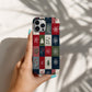 🎁 Cozy Christmas Patchwork Protective Phone Case – Rustic Red, Green & Navy Holiday Design