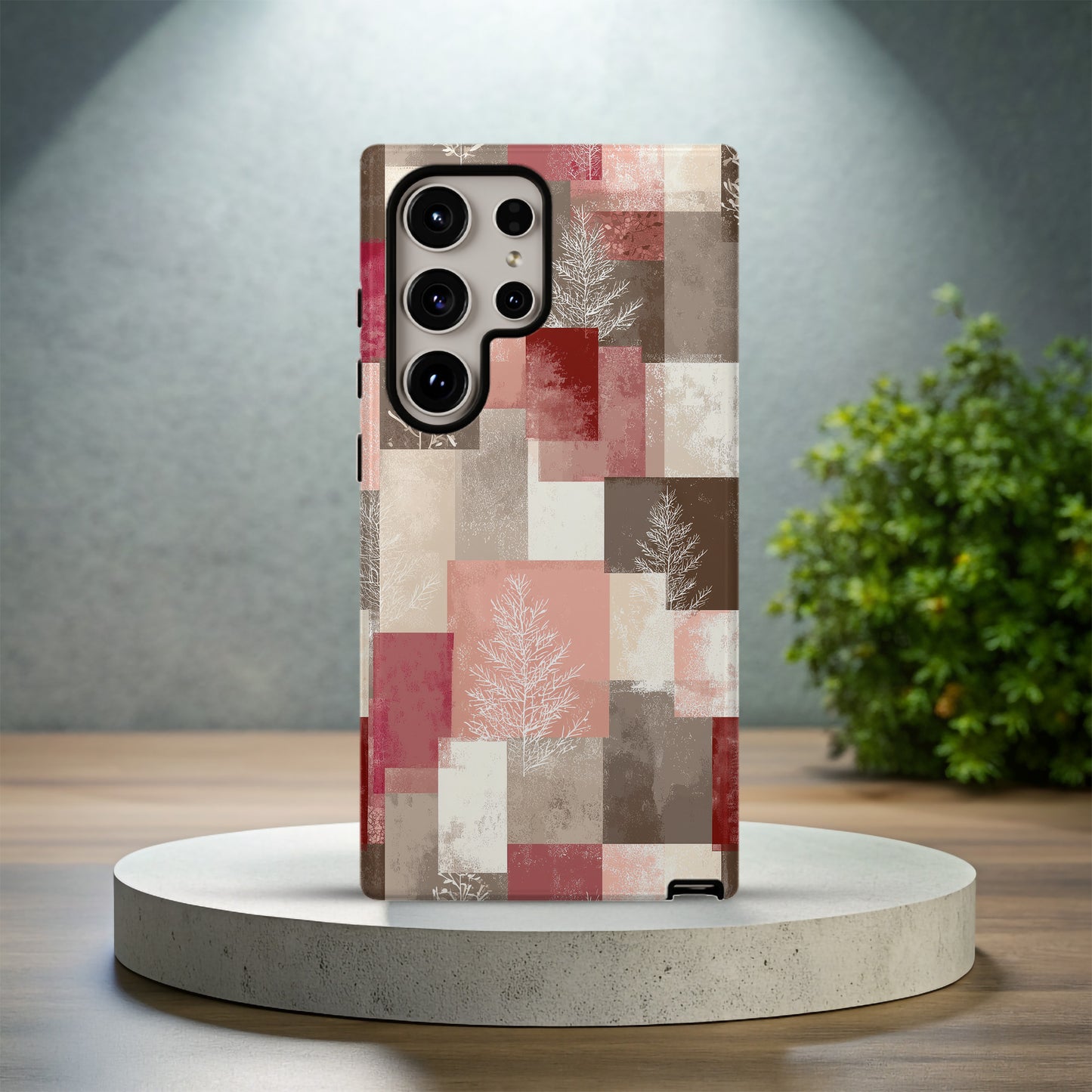 ❄️ Blush Winter Mosaic Protective Phone Case – Modern Neutral Holiday Design