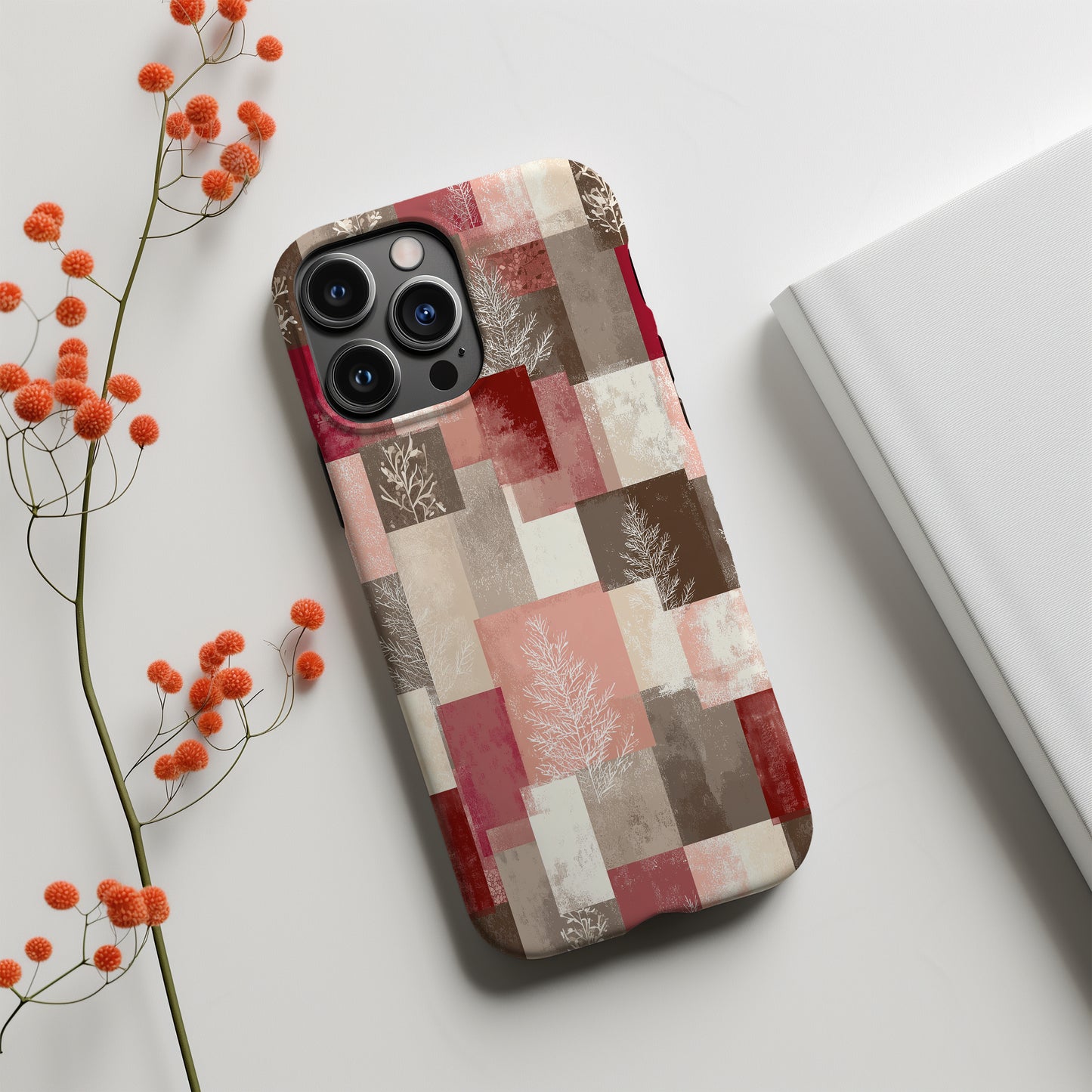 ❄️ Blush Winter Mosaic Protective Phone Case – Modern Neutral Holiday Design