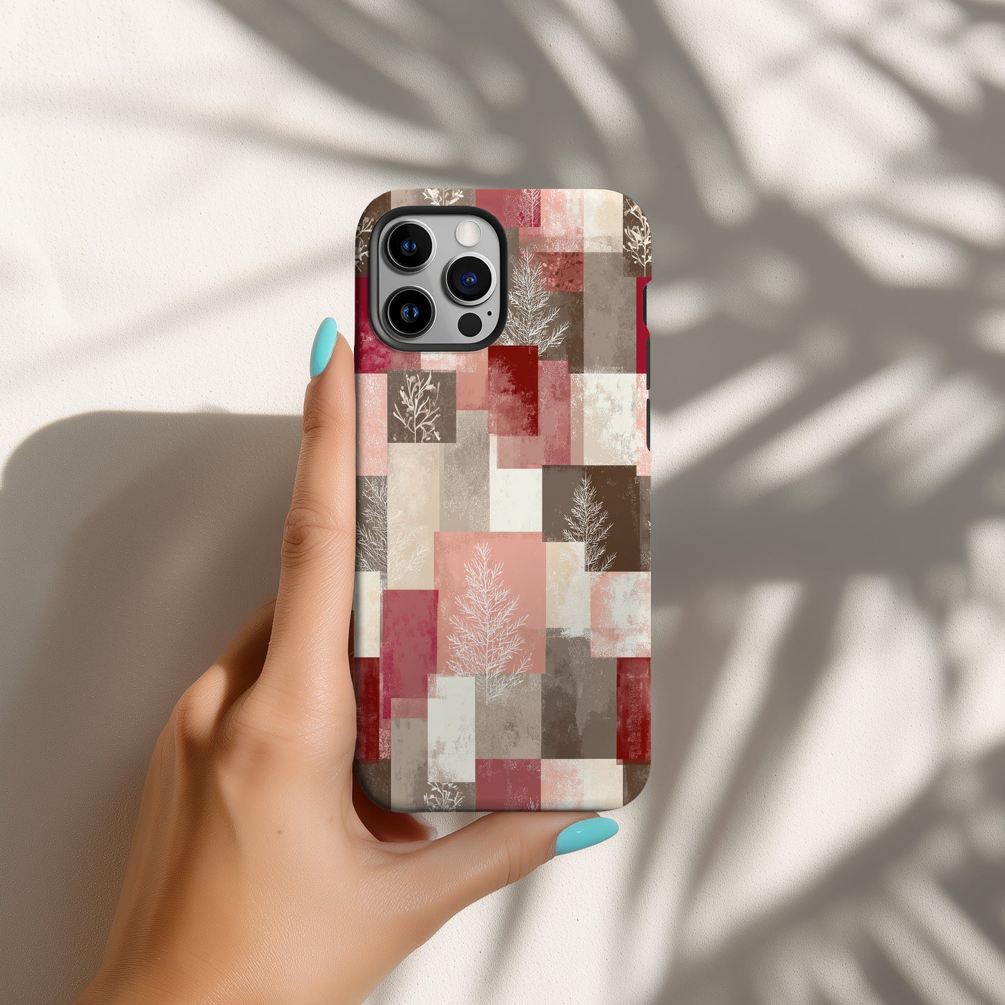 ❄️ Blush Winter Mosaic Protective Phone Case – Modern Neutral Holiday Design