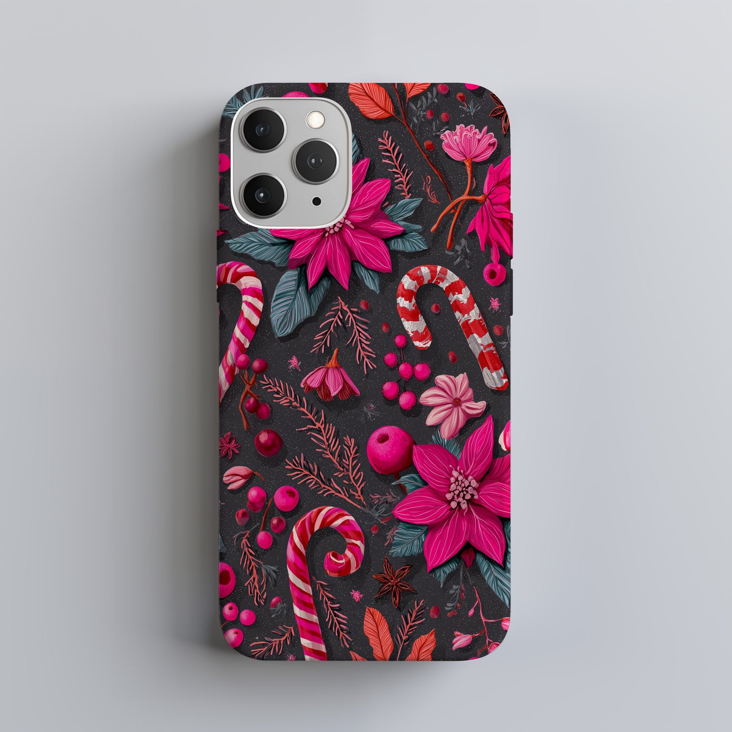 🍬 Candy Cane Bloom Protective Phone Case – Festive Pink & Red Holiday Design