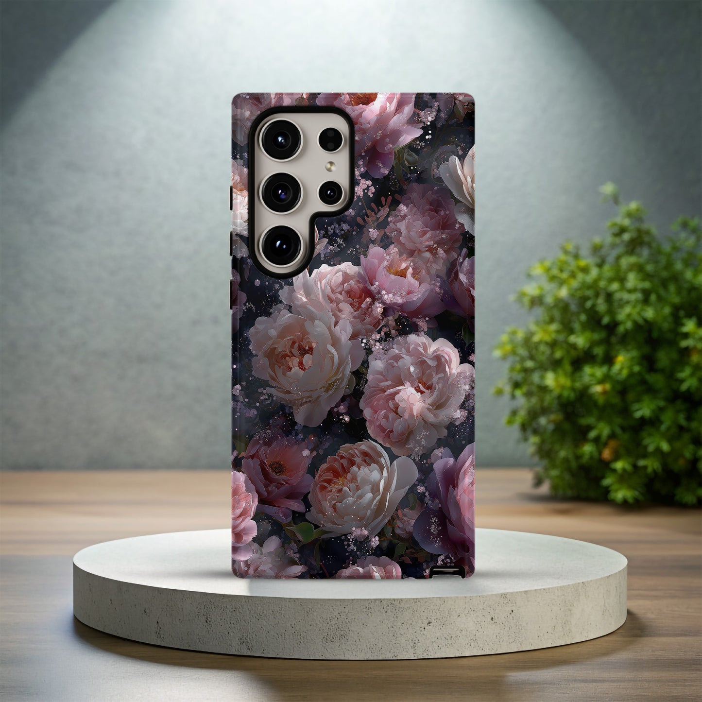 🌙 Midnight Peony Glow Phone Case – Elegant Dark Floral Protective Case