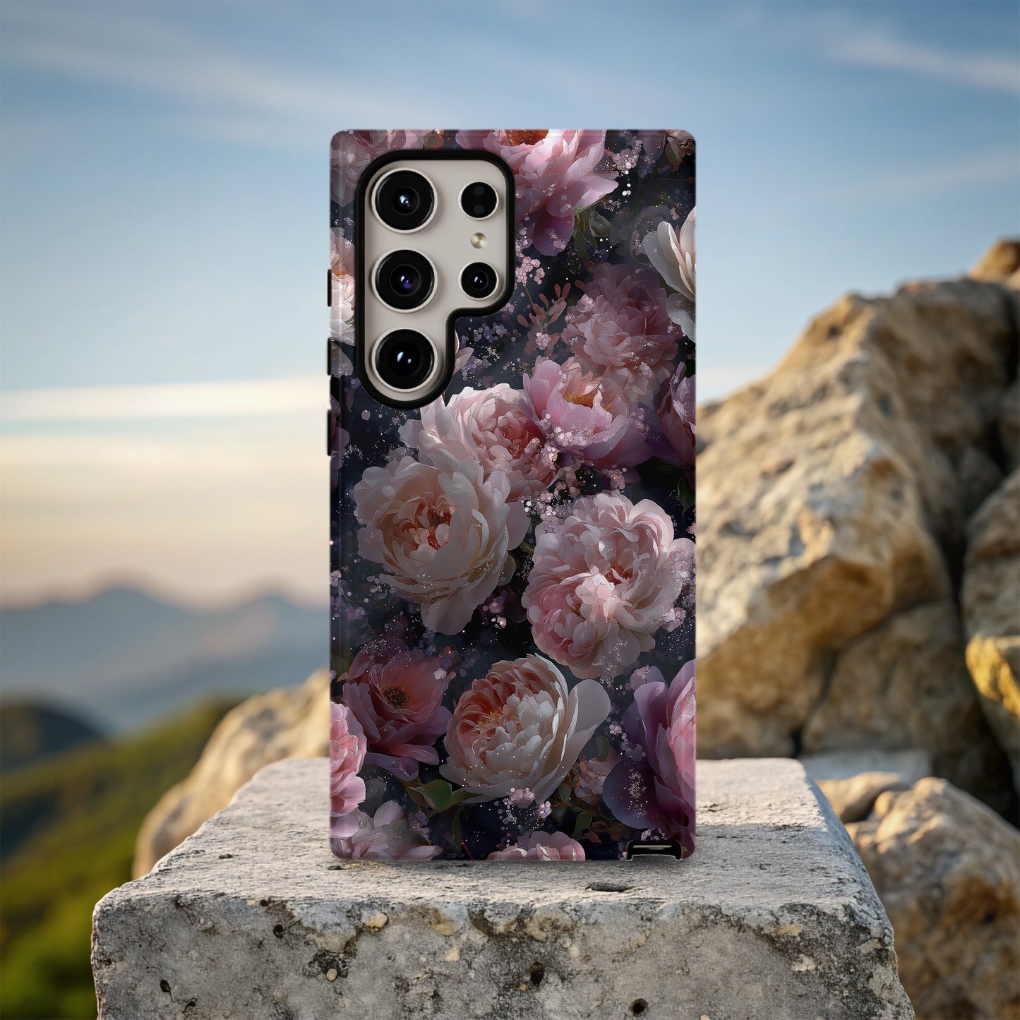 🌙 Midnight Peony Glow Phone Case – Elegant Dark Floral Protective Case