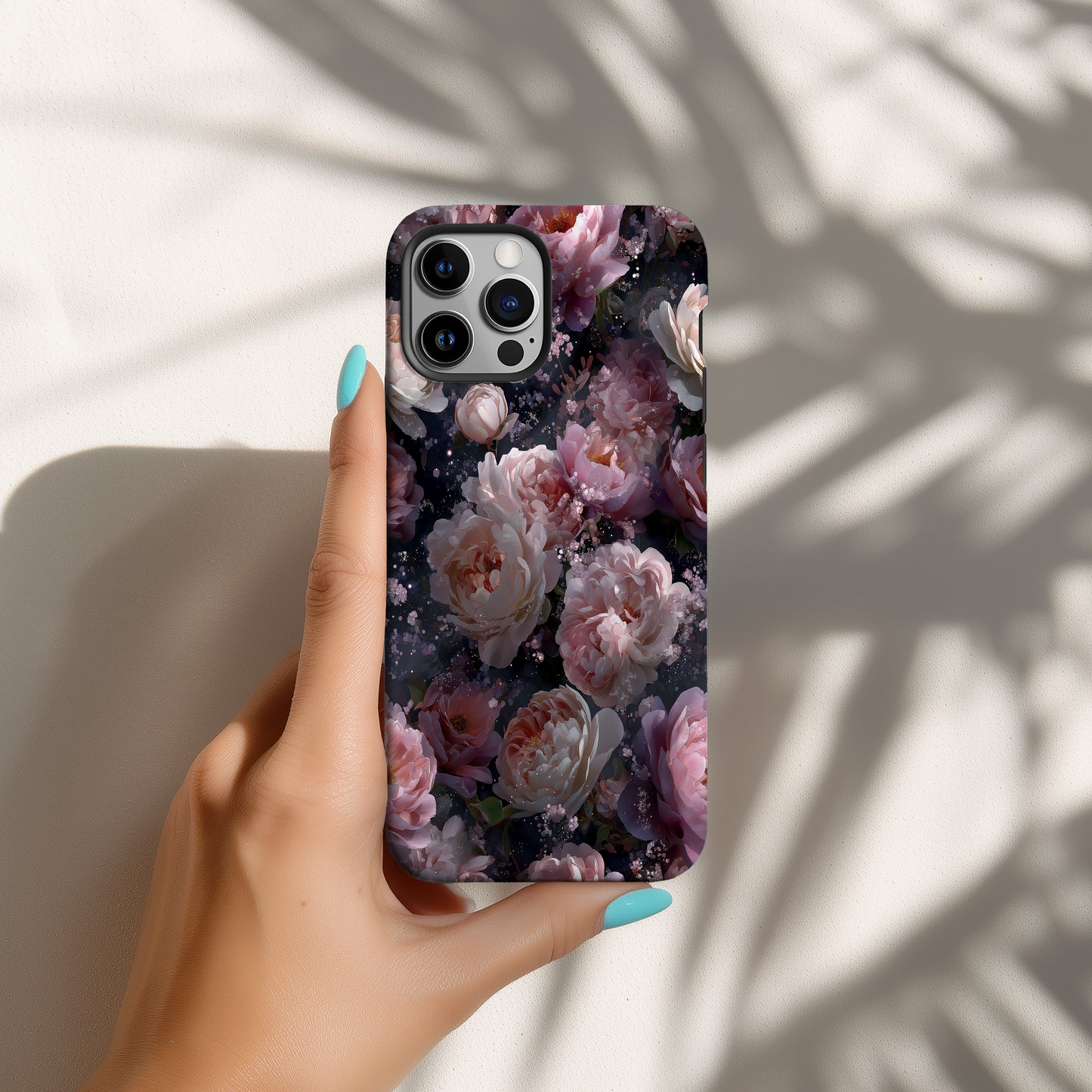 🌙 Midnight Peony Glow Phone Case – Elegant Dark Floral Protective Case