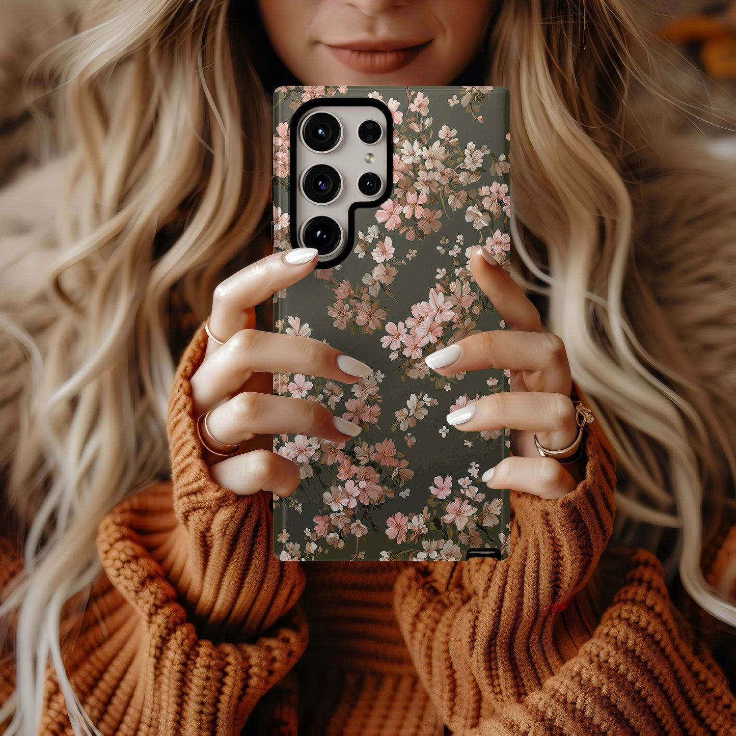 🌿 Vintage Rosewood Floral Protective Phone Case
