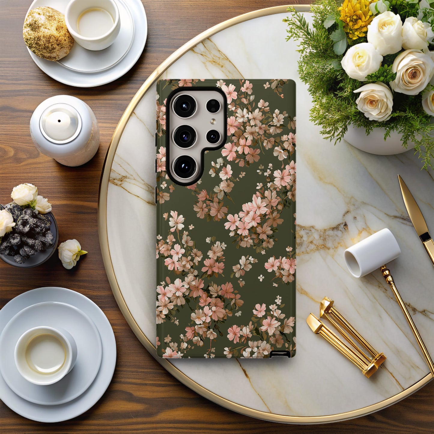 🌿 Vintage Rosewood Floral Protective Phone Case